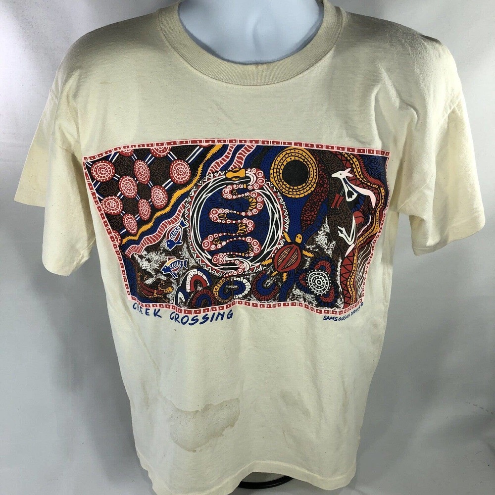 VTG CREEK CROSSING SHIRT ADULT LARGE SINGLE STITCH SAMSOUSAN DESIGNS STAINED TEE